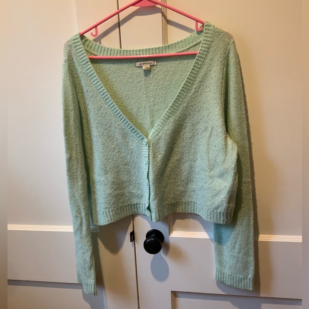 American Eagle Mint Button up Cropped-ish Cardigan